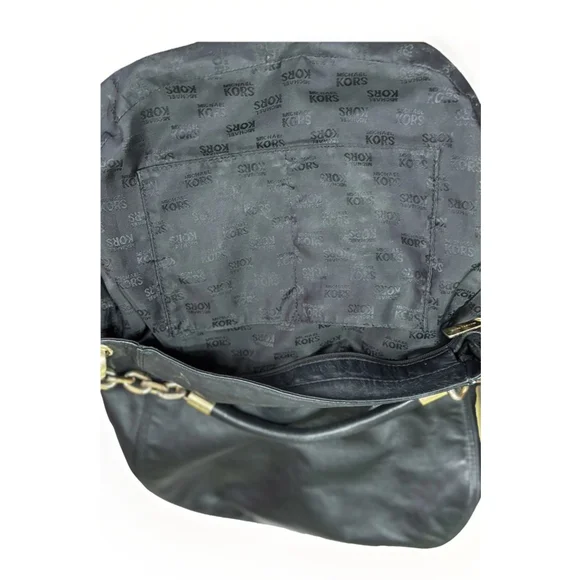 Michael Kors Stanthorpe Large Black Leather Shoulder Bag Gold Chain Strap - Picture 15 of 16